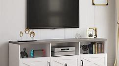 DEXTRUS Modern TV Stand for 70/65/60/55 inch, Boho Wood TV Table Farmhouse Media Console with Storage Cabinet and Open Shelves for Living Room, Bedroom, 65 inch, White/Grey