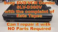 A Sony SLV-D380P DVD/VCR with no VCR tape take up torque, eats tapes. No Parts Required Repair.
