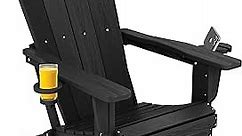 SERWALL HDPE Folding Adirondack Chair with Dual Cup Holder - Weather-Resistant and Eco-Friendly Composite Adirondack Chair - Black