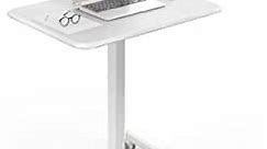 Small Standing Laptop Desk Mobile Standing Desk Manual Adjustable Home Office Desk Height from 28.5“ to 42.7" Rolling Standing Desk 48" x 65“ for Working, Meeting, Teaching, Speeching, White