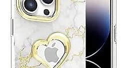 VENA vLove Marble Case Compatible with Apple iPhone 14 Pro Max (6.7"-inch), Heart Shape (Magsafe Compatible) Dual Layer Slim Hybrid Bumper Case Cover - White/Gold Accent