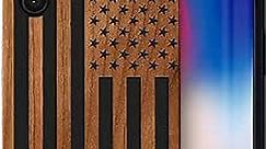 CaseYard Wood Phone case for iPhone Xs Max Laser Engraved American Flag Design Black Wood Compatible iPhone case Protective Shockproof Slim fit Cell Phone Cover for Men & Women