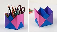 Easy Paper Pen/Pencil Holder | How to Make a Paper Pencil Stand | Origami Pen Holder
