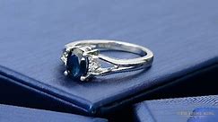 925 Sterling Silver Blue Sapphire 3-Stone Women's Ring