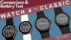 Samsung Galaxy Watch 4 and Watch 4 Classic Comparison and Battery Test - 40mm vs 44mm 42mm vs 46mm