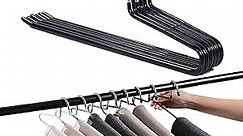 PJJXMY Pants Slack Trousers Hangers - 10 Pack, Space Saving Slim Strong and Durable Anti-Rust Chrome Metal Hangers, Open Ended Design for Easy-Slide Pant, Jeans, Skirt, Slacks Etc (Black Heavy Duty)