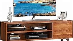 Retro TV Stand with Storage for TVs up to 55 In, Rustic Brown TV Stand for Media, Mid Century Modern TV Stand & Entertainment Center with Shlef，Wood TV Console Table for Living Room Bedroom, APRTS01