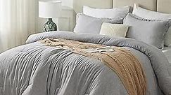 CozyLux California King Comforter Set - 3 Pieces Grey Soft Luxury Cationic Dyeing Cal King Size Bedding Comforter All Season, Gray Breathable Lightweight Bed Set with 1 Comforter and 2 Pillow Shams