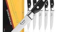 Steak Knives Set of 6, ODERFUN 6 Piece Steak Knives Sharp and Serrated Steak Knife, Full Tang and Ergonomic Handle, 4.5 Inch German Stainless Steel Steak Knife Set with Gift Box