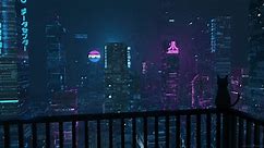 Cat Looking At Cyberpunk City Live Wallpaper - MoeWalls