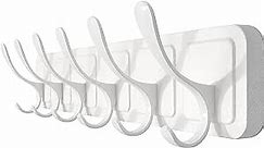 SKOLOO Coat Rack Wall Mount - Scandi-Style Wooden Carved-Block Coat Hook, Wall Coat Hanger with 6 Hooks for Hanging Coats, Hats, Clothing, Scarfs, White