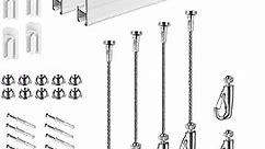 Picture Hanging System Click Rail Kits,in one Set Included Two of White Rails 59", Four of Steel Cables, six of Hooks, Four of end caps, and Installation Hardware