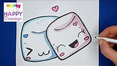 How to Draw Cute in Love Marshmallows EASY - Happy Drawings