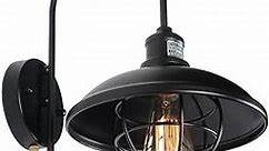 Beuhouz Black Pull Chain Wall Lamp, 1-Light Industrial Metal Wall Sconce Light Fixture with Pull String Edison E26 8073