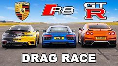 900hp Turbo S v 950hp R8 v 1,000hp GT-R: DRAG RACE