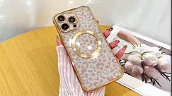 Fiyart Designed for iPhone 13 Pro Max Case,Compatible with MagSafe Cheetah Print Plating Camera Protection Clear Phone Case, Magnetic Glitter Leopard Print for Women Girls Phone Case 6.7"-Pink