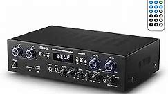 Donner Bluetooth 5.0 Stereo Audio Amplifier Receiver, 4 Channel 1000W Max Power Home Theater Stereo Receiver with USB, SD, FM, 2 Mic in Echo, RCA, LED, Speaker Selector for Studio, Home - MAMP5