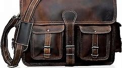 cuero Leather Briefcase Work Bag for Men Women Dark Brown Crossbody Genuine Leather Satchel Office Bag for Men Women 18 Inch Computer Travel Messenger Laptop Shoulder Bag Cureo