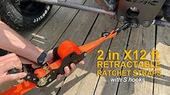 Strapinno 2" x 12' Heavy Duty Retractable Ratchet Strap - S Hooks
