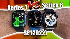 Apple Watch Series 8 vs 7 vs SE2 - Battery & Performance, comparison.
