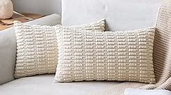 MIULEE Pack of 2 Corduroy Decorative Throw Pillow Covers 12x20 Inch Soft Boho Striped Pillow Covers Modern Farmhouse Home Decor for Spring Christmas Sofa Living Room Couch Bed Cream White