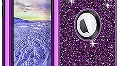 LONTECT for iPhone 14 Plus Case Glitter Sparkly Bling Shockproof Heavy Duty Hybrid Sturdy High Impact Protective Cover Case for Apple iPhone 14 Plus, Shiny Purple/Black