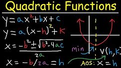 Graphing Quadratic Functions in Vertex & Standard Form - Axis of Symmetry - Word Problems
