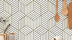 Gold and White Peel and Stick Wallpaper Geometric Hexagon Wall Paper Removable Self Adhesive Wallpaper Gold Striped Contact Paper for Cabinets Shelf Drawer Liner Vinyl Waterproof 17.7"x78.7" Upgrade