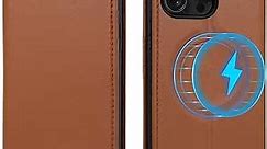 HPOEYNANY Wallet Case for iPhone 15 Pro 6.1", Genuine Leather Flip Folio Book Case Compatible with Magsafe, RFID Blocking Magnetic Card Holder Kickstand Protective Cover for iPhone 15 Pro 2023 - Brown