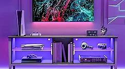 Bestier Gaming Entertainment Center for 65+ Inch TV with LED Lights & Adjustable Glass Shelves, Modern TV Stand Media Console, Fits TVs up to 75 Inch, Black Carbon Fiber Ideal for Living Room