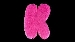 Pink fur letter K, 3D animated font, fluffy texture, with alpha matte.