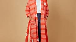Block Shop Hand-Printed Cotton Robe - Red/White