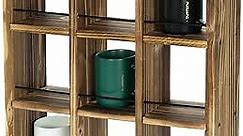 MyGift Wall Mounted Coffee Mug Display Rack, Rustic Burnt Wood Collectible Travel Mug Cup Holder Shadow Box Shelf