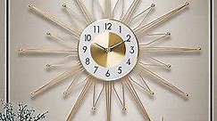 Large Wall Clock for Living Room, Big Modern Silent Wall Clocks Battery Operated, 24 Inch Gold Decorative Non-Ticking Metal Clocks for Home Decor, Bedroom,Kitchen,Dining Room,Hotels,Office,Wall Watch