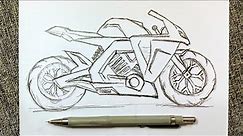 How to Draw a Motorcycle Step by Step / Drawing a Sports Bike / Easy Drawing Tutorials