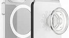 PopSockets Phone Wallet with Expanding Grip and Adapter Ring for MagSafe®, Phone Card Holder, Wireless Charging Compatible, Wallet Compatible with MagSafe® - White Clear