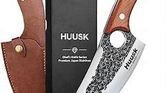 Huusk Knife Japan Kitchen Upgraded Viking Knives with Sheath Hand Forged Butcher for Meat Cutting Japanese Cooking Sharp Cleaver Chef and Outdoor Camping, BBQ