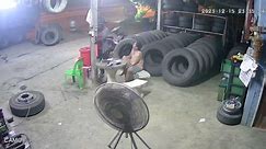 Car tire explodes while being inflates in repair shop
