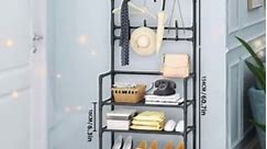 3-in-1 Multifunctional Organizer Rack with 5 Tier Storage Shelf and Clothes Hanger Hat hook
