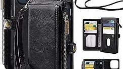 MInCYB Wallet Case Compatible with iPhone 13, Zipper Case with RFID Blocking Card Holder Slots, Magnetic Detachable Leather Flip Folio Cover. Crossbody Phone Case of iPhone 13. Black