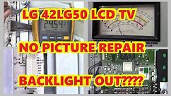 LG 42" 42LG50LCD TV NO PICTURE REPAIR, NO BACKLIGHT, NOT THE INVERTERS OR TIMING CONTROLLER TCON