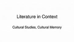 Cultural Studies, Cultural Memory