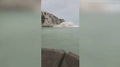 Huge chunk of the White Cliffs of Dover collapsing into the Channel