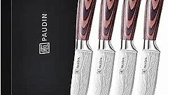 PAUDIN Steak Knives Set of 4, Ultra Sharp Steak Knives 5.25 Inch, High Carbon Stainless Steel Serrated Steak Knife Set Pakkawood Handle, Kitchen Knives Set with Gift Box