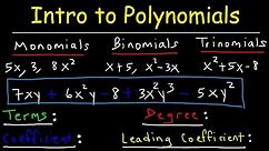 Polynomials - Classifying Monomials, Binomials & Trinomials - Degree & Leading Coefficient