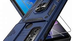 Motorola Moto G Play 2023 Case,Moto G Power 2022/Moto G Pure Case Built in Slide Camera Lens Cover+Screen Protector+Finger Ring Holder Kickstand,Heavy Duty Shockproof Full Body Phone Cover,Blue