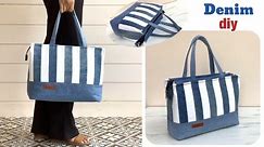 how to sew denim tote bag with zipper from old jeans ,sewing diy denim tote bag with zipper tutorial