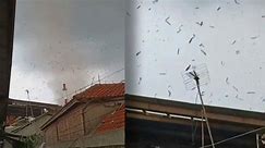 Tornado Throws Roof Tiles in the Air