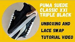 PUMA SUEDE XXI Triple Black Detailed Lacing tutorial with #Fatlaces #pumasuede #pumaindia #sneakers