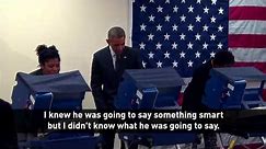 Barack Obama jokes with voters